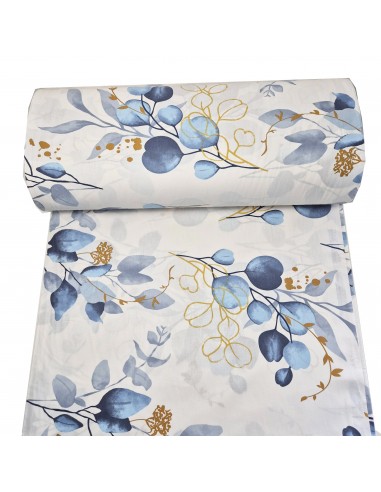 Bumbac satinat cu flori albastre