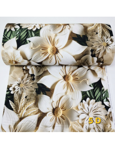 Bumbac satinat cu flori 5D