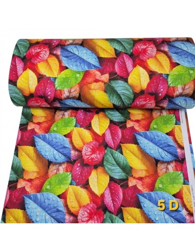 Bumbac satinat cu frunze colorate 5D